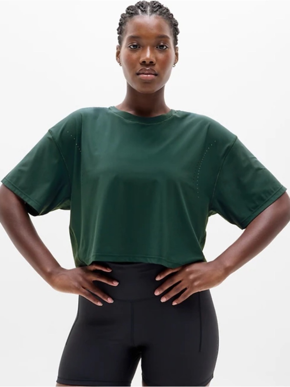 ATHLETA Ultimate Lasercut Crop Tee Pine - Picture 5 of 10